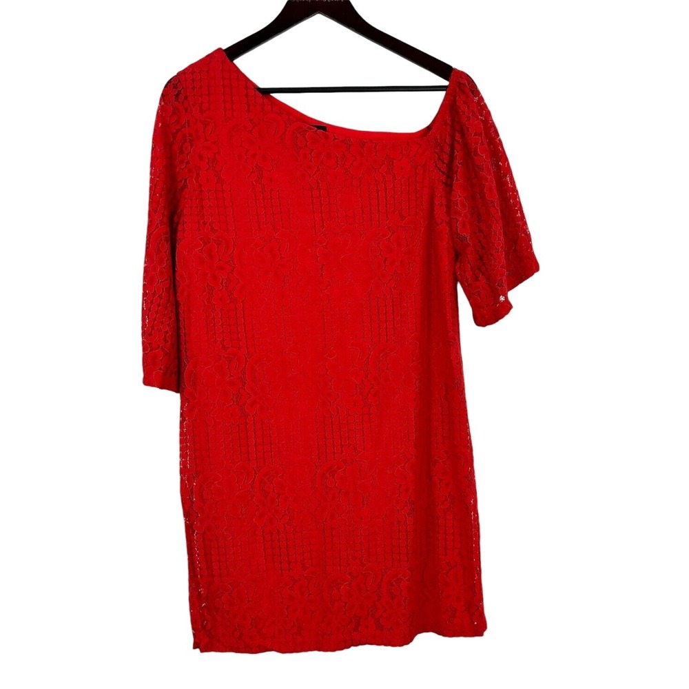 Laundry by Shelli Segal Womens Size‎ M Red Lace Shift Dress Cocktail Evening E4